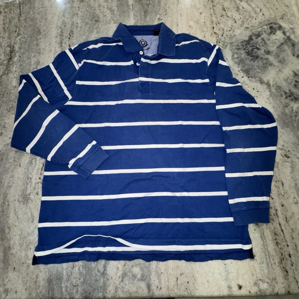 The Regal Rugby Men's Sz Large Blue White Striped Polo Long Sleeve Y2K Preppy